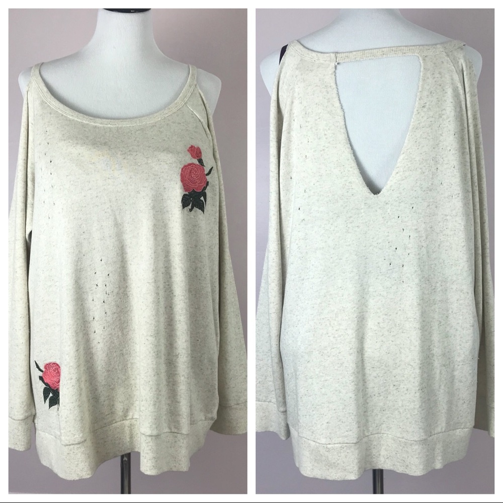 Lucky Brand Cold-Shoulder Distressed Top 1X NWT